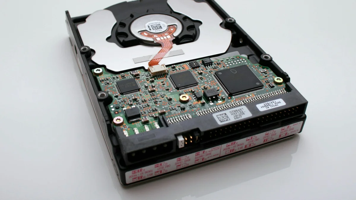 Beberapa hard disk dengan papan sirkuit terlihat