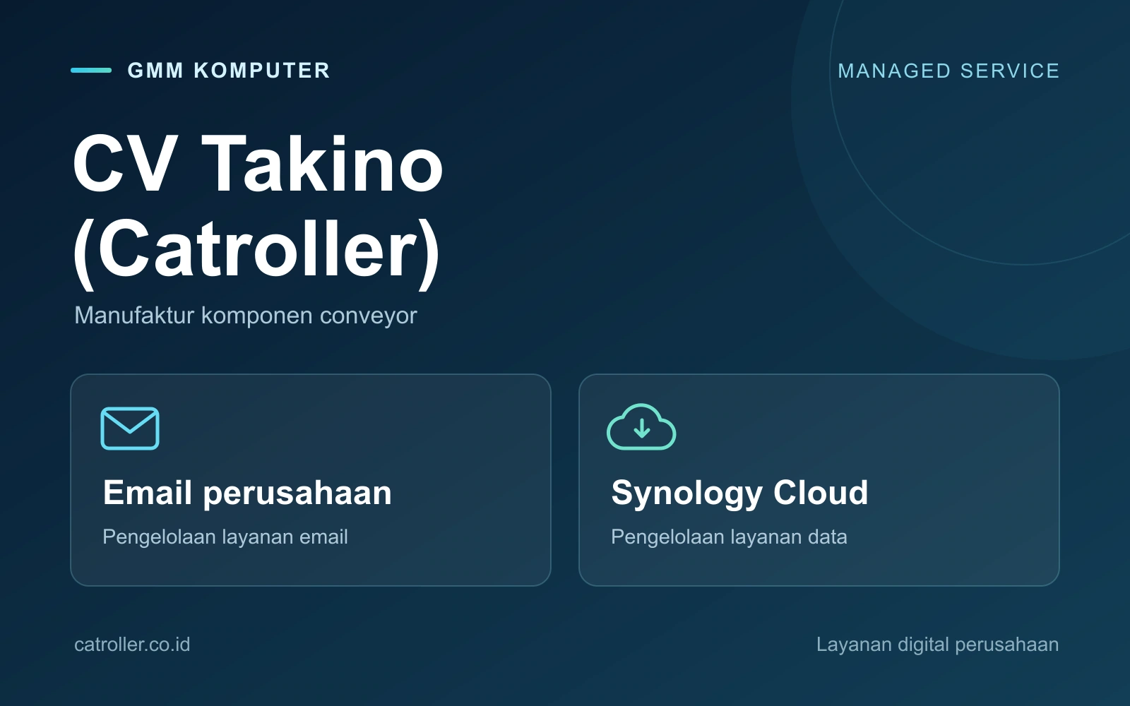 Ringkasan managed service email perusahaan dan Synology Cloud untuk CV Takino Catroller