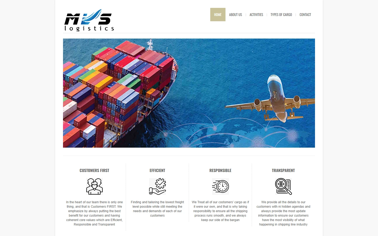 Screenshot halaman depan website MLS Logistics di desktop