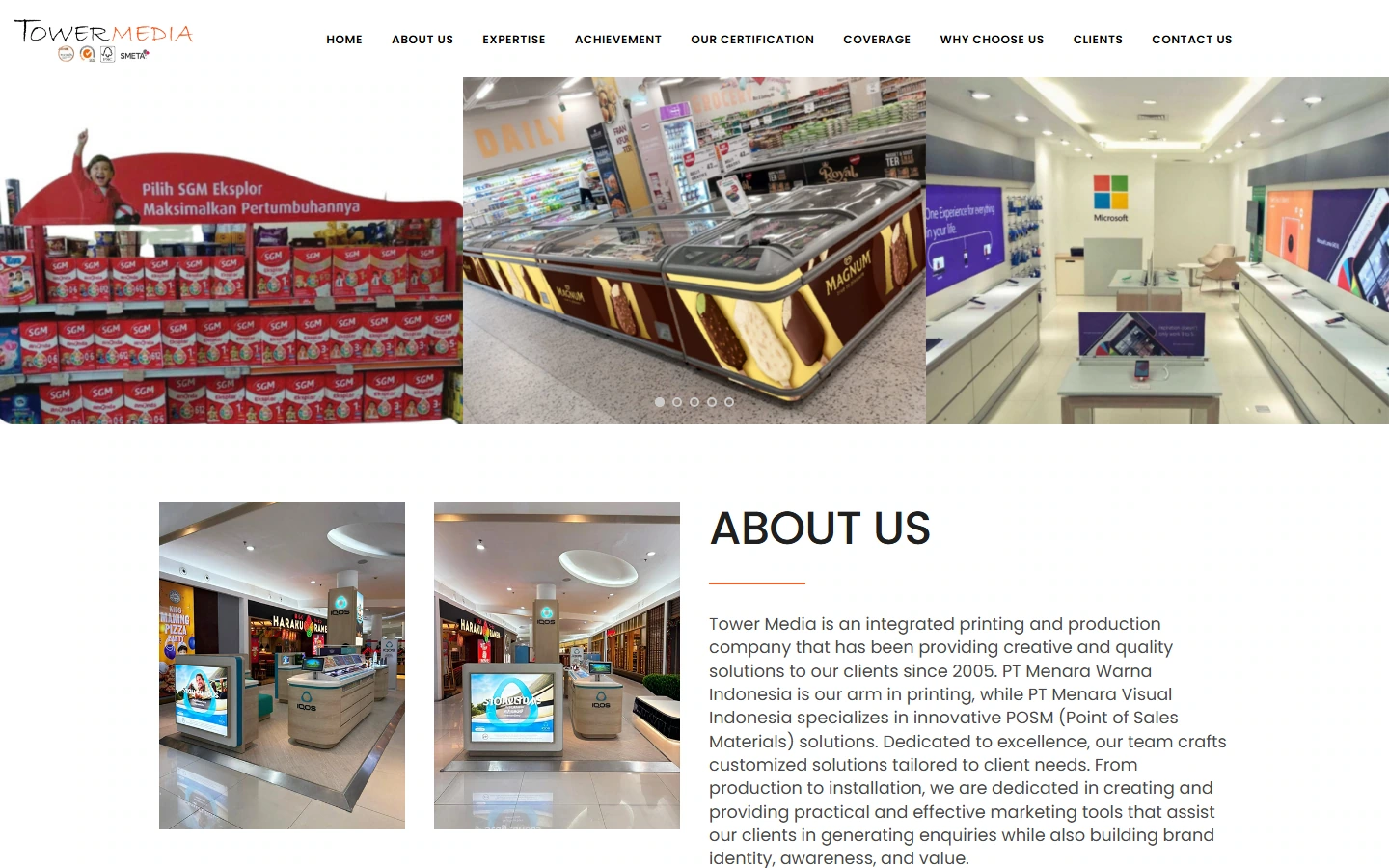 Screenshot halaman depan website Tower Media di desktop