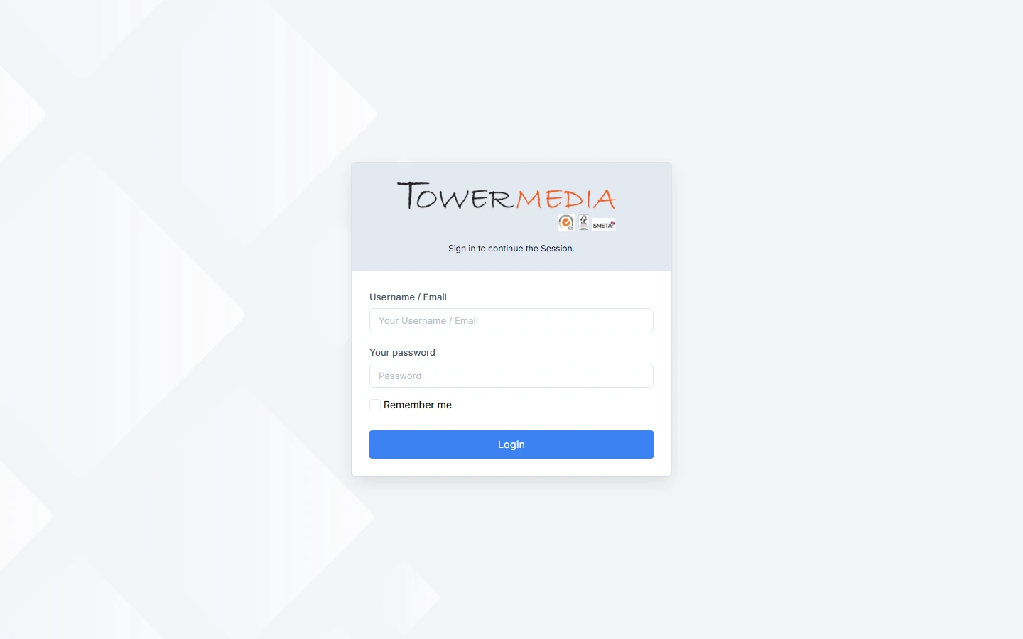 Screenshot halaman login aplikasi MWI Tracking System Tower Media di desktop